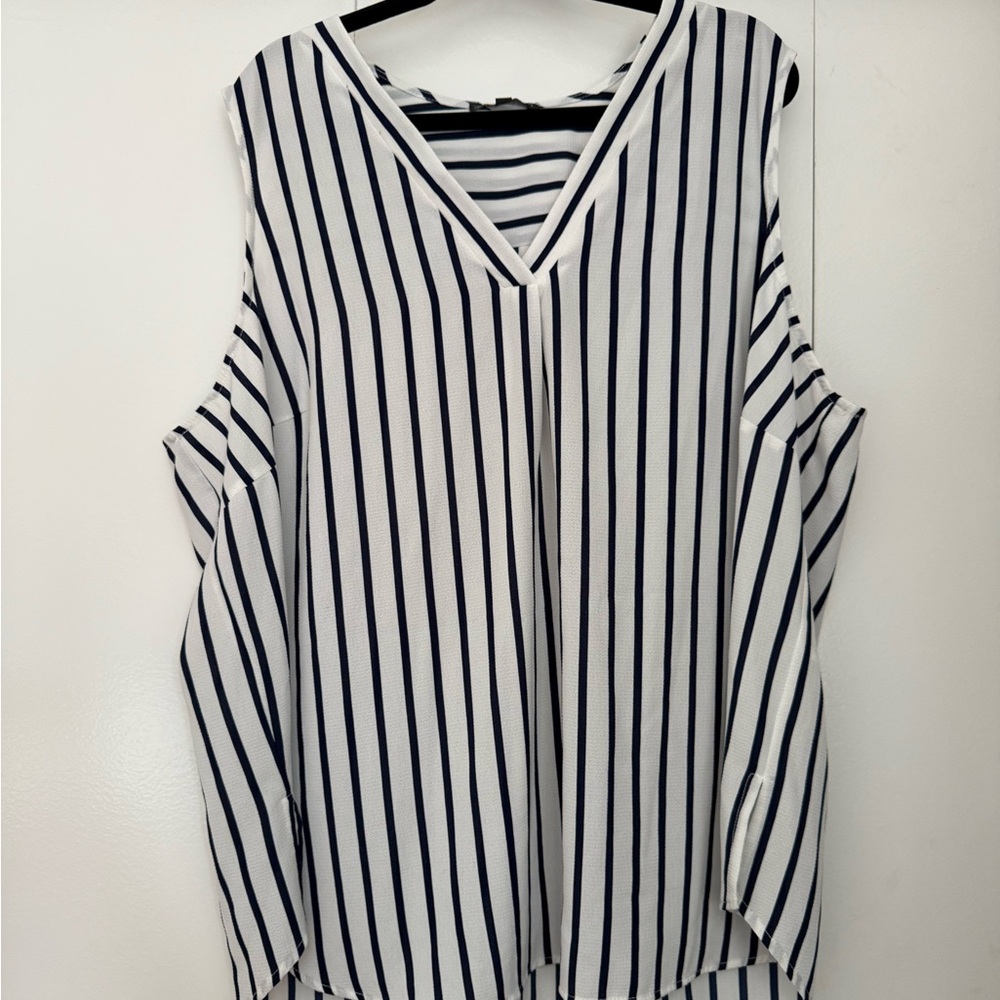Striped Navy and White Women's Long v neck top